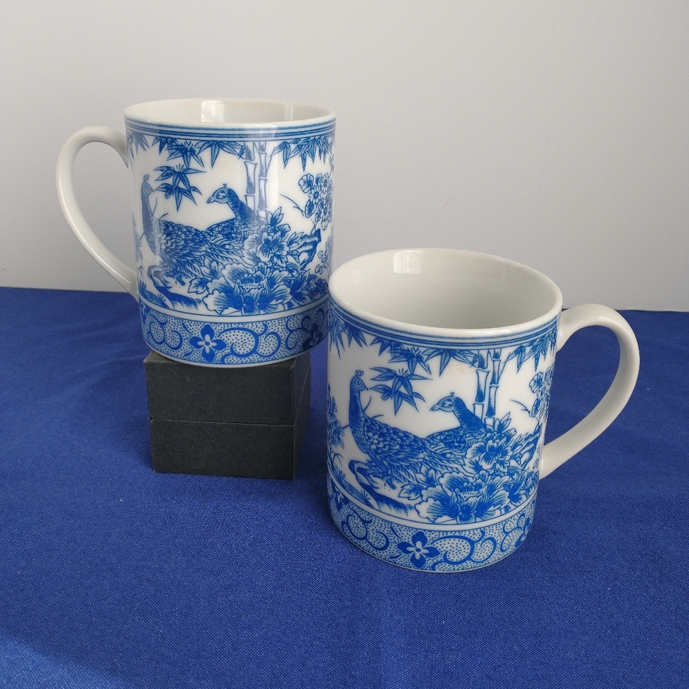 Peacocks In Bamboo Garden Fine Porcelain 2 Cups